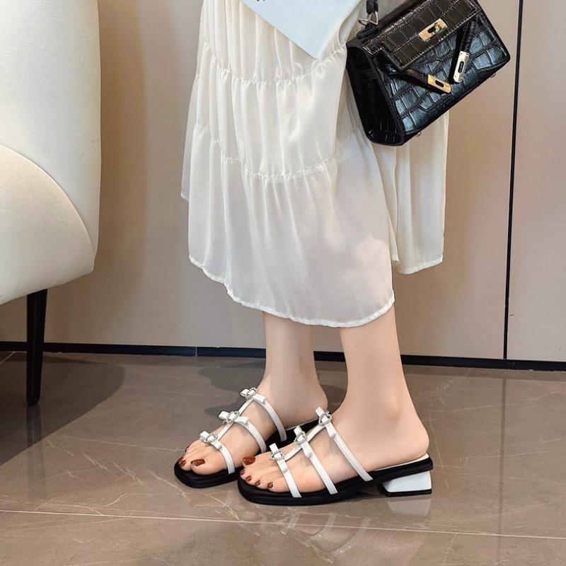 Fashion Open Toe Women Slippers Silver Summer 2024 Dress Shoes Casual Ladies Party Pumps Shoes Woman Low Flat Heeled Size Ladies Shoes