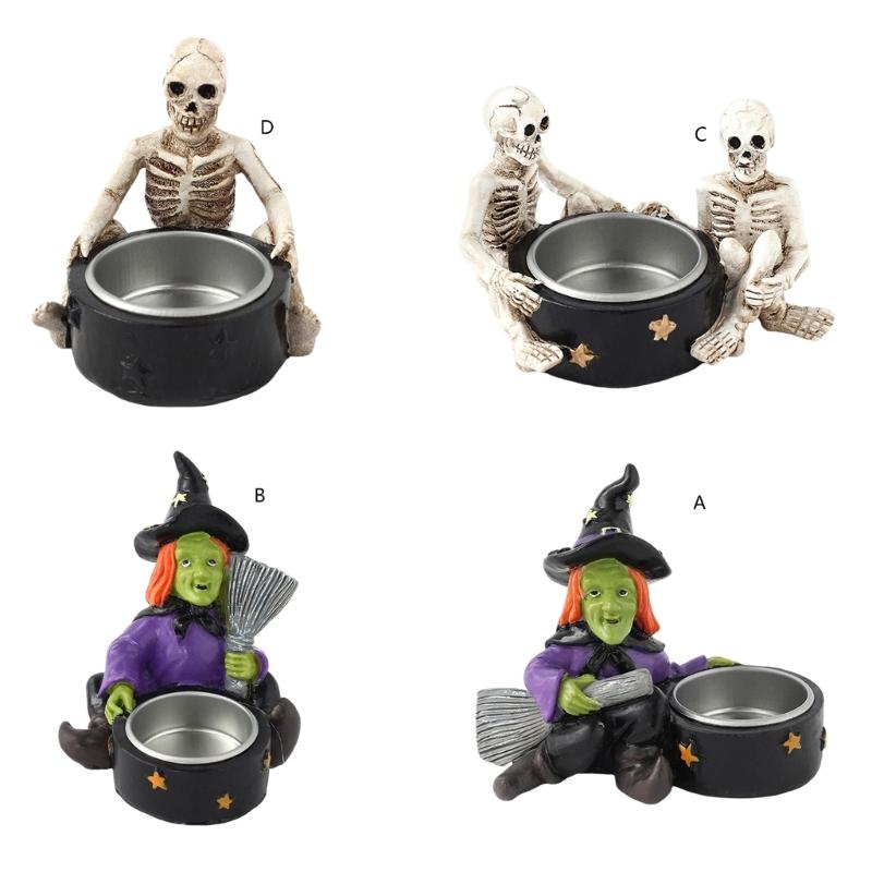 Mysterious Witch Skeleton Candle Stand, Handmade Resin Candle Holder CAndlestick for Themed Parties Halloween