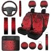 Red Spider Web Car Seat Covers with Steering Wheel Cover,Armrest Cushion,Seat Belt Covers Cup Holder with Keychain,Automotive Protector Set Unverisal