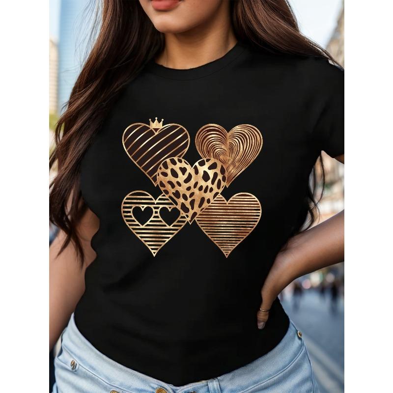 

European Size five distinct heart designs women s comfit t-shirt 4XL чорний