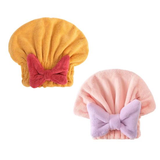 Absorbent Hair Drying Cap Quick Dry Microfiber Hair Towel Wrap Shower Cap Wet Hair Drying Turban with Bow Tie for Women Girls