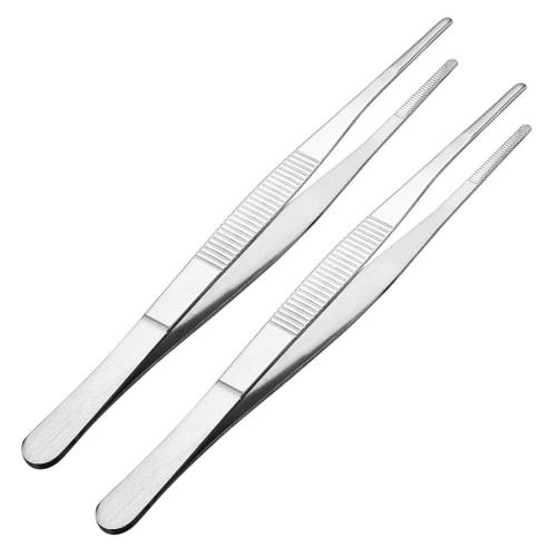 uxcell Stainless Steel Straight Blunt Tweezers with Serrated Tips, 180mm Length, 430 Stainless Steel Construction