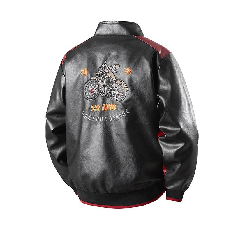 Mens Oversized Embroidered Biker Jacket Hooded Loose Fit Faux Leather Streetwear Coat Size M-8XL