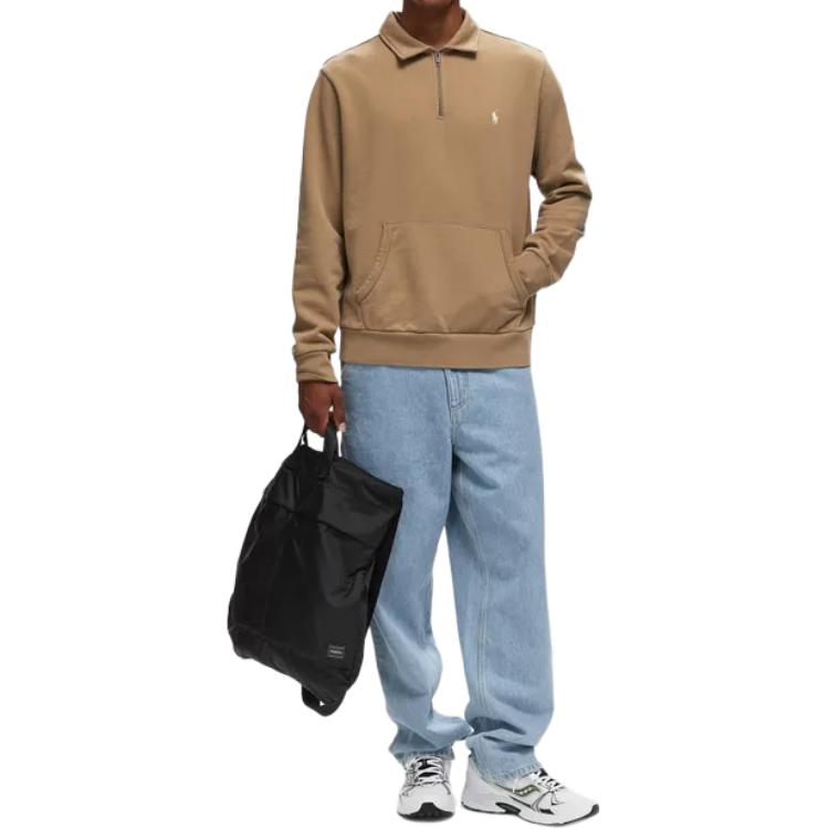 Polo Ralph Lauren Logo Embroidered Pullover Long Sleeve Sweatshirt Men sweatshirt Khaki 710934601-011