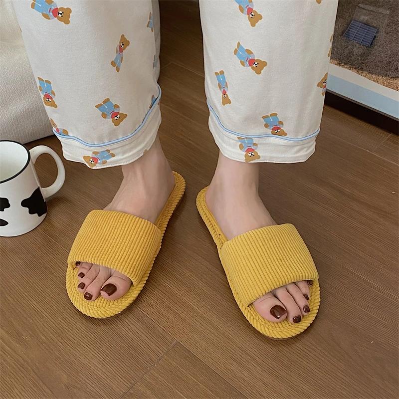 2024Japanese Style Silent Hemp Slippers Women's Indoor Wooden Floor Anti-slip Thick Bottom Couple Cotton Slippers Four Seasons