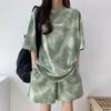 Women T-Shirt Shorts Suit Set Casual Tie Dye Loose T Shirt and Wide Leg Middle Shorts with Pockets Female Soft Summer Shorts Sets