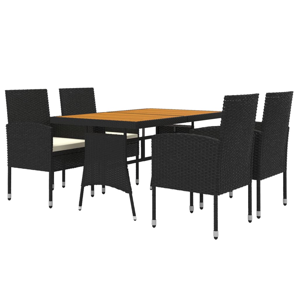 5 Piece Garden Dining Set Poly Rattan Black