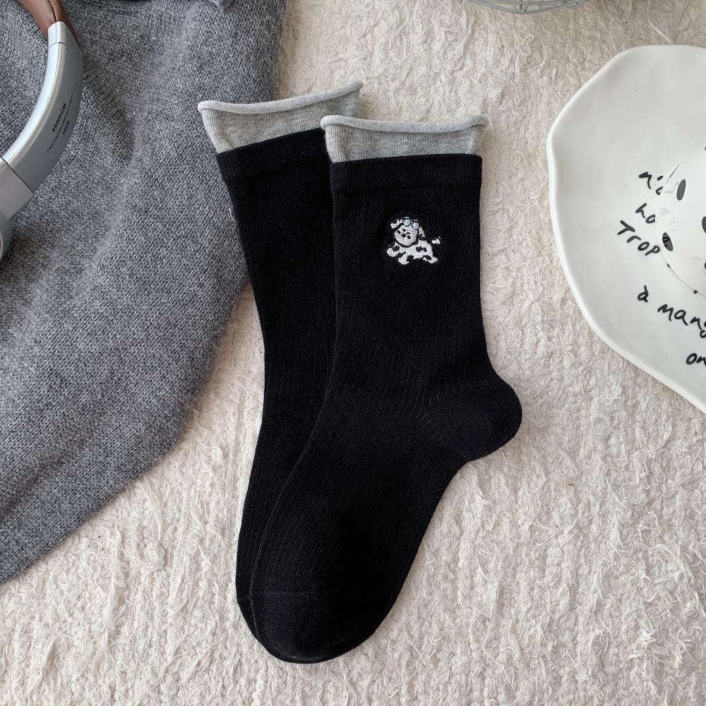 Autumn and Winter Lace Fringed Striped Socks for Women, Early Autumn Lace Sweet Mid-calf Pile Socks