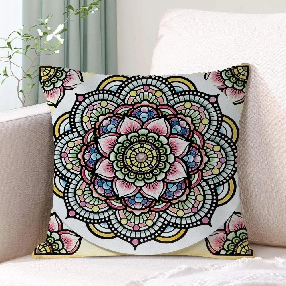 Home Decor Colorful Mandala Pattern Decorative Pillow Covers Pattern Cushion Cover Suitable For Sofa Bedroom Car Pillow Cover