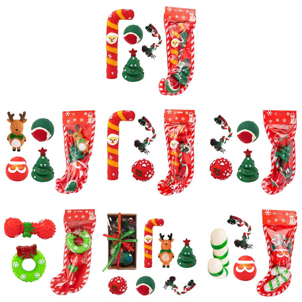 Świąteczny Zestaw Prezentowy z Zabawkami dla Psa do Gryzienia i Zabawy Miękkie Plastikowe Piłki i Sznur Odporność na Gryzienie Zabawka Festiwalowa dla Zwierzaka