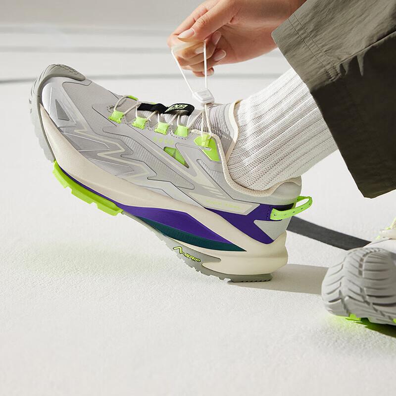 Anta Explore Mountain Comfortable Breathable Shock Absorbing Wear Resistant Low Top Hiking Shoes Women Hiking Shoes Gray Purple Green 122435502-3