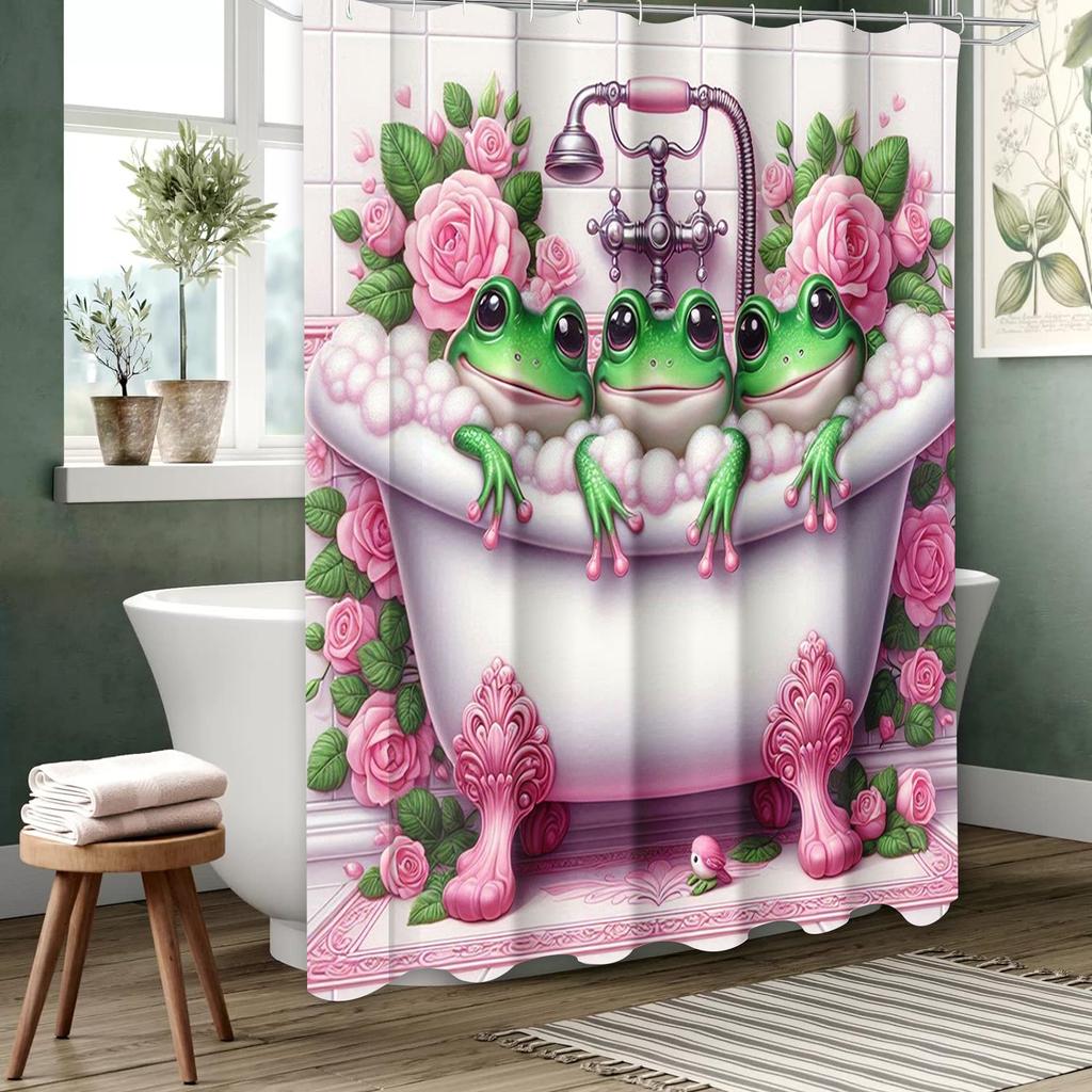 Grod- och lotusbadgardin Badrumsduschdraperi Vattentätt Med 12 krokar Heminredning Fri frakt