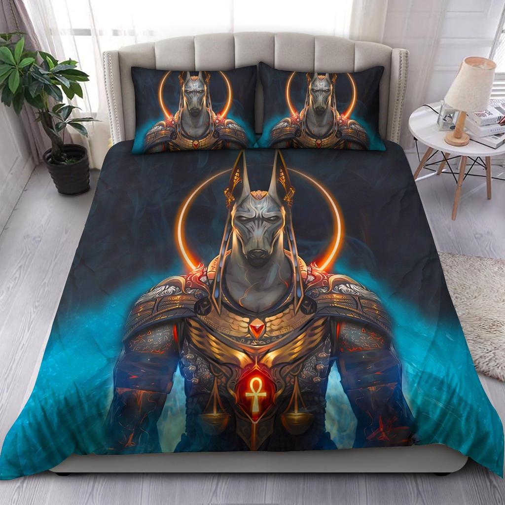 Ancient Egypt Anubis Duvet Cover Set Egyptian Symbol Culture Bedding Sets Vintage Pharaoh Pyramid Boho Tribal Quilt Cover Queen