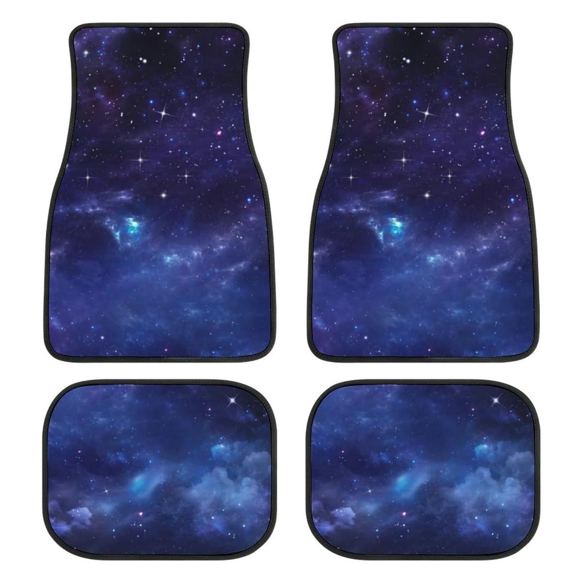 Синий набор ковриков для пола автомобиля «Галактика», 4 шт., Красивый принт «Звездная ночь», Космическая галактика, Передние и задние коврики для автомобиля, Автоаксессуары