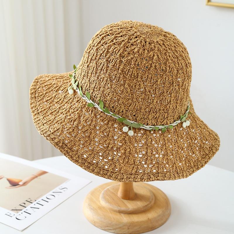 

2026 New Women s Large Brim Straw Woven Bucket Hat Flower Decor Visor Beach Hat Summer Sunhat 56-58cm хаки