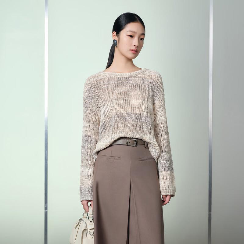 Women s Hollow Striped Gradient Knit Pullover Sweater S