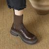 Krazing Pot Microfiber Autumn Winter Shoes Thick High Heels Flat Platform Size 43 Motorcycle Boots Knitwear Ankle Boots