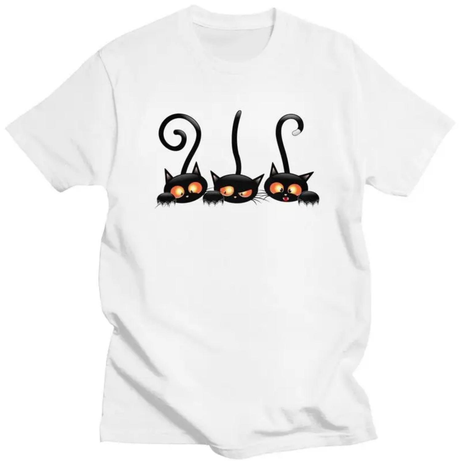 

Custom Halloween Black Cat T Shirts Men Pure Cotton Tees Tshirts Fashion T-shirt S чёрный