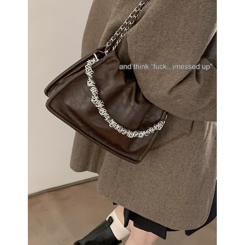 High-end Quality Underarm Bag, Simple Small Square Bag, Pleated Chain Single-shoulder Bag, Light Luxury Style