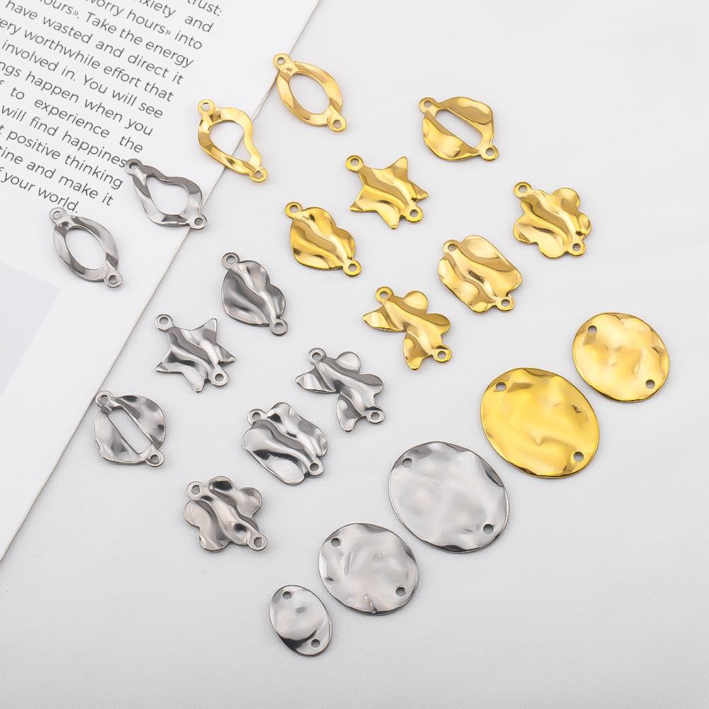 10pcs Stainless Steel 18K Plated Oval Star Heart Charms Double Hole Pendants for DIY Necklace Bracelet Jewelry Making Supplies
