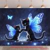 2D Blue Butterfly Wing Cats Backdrop Cloth, Sparkling Night Fantasy Photo Background