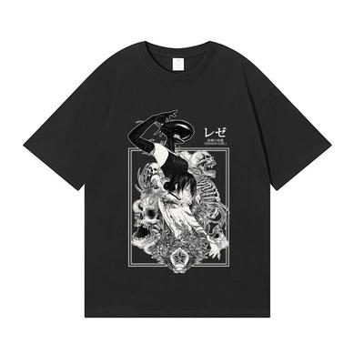 Chainsaw Man Reze "Bomb Devil" Black & White Print Oversized Anime Streetwear Women And Men T-Shirt