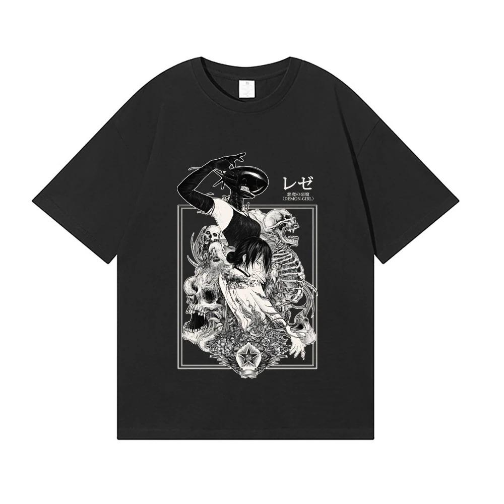 Chainsaw Man Reze  Bomb Devil  Black & White Print Oversized Anime Streetwear Women And Men T-Shirt 4XL