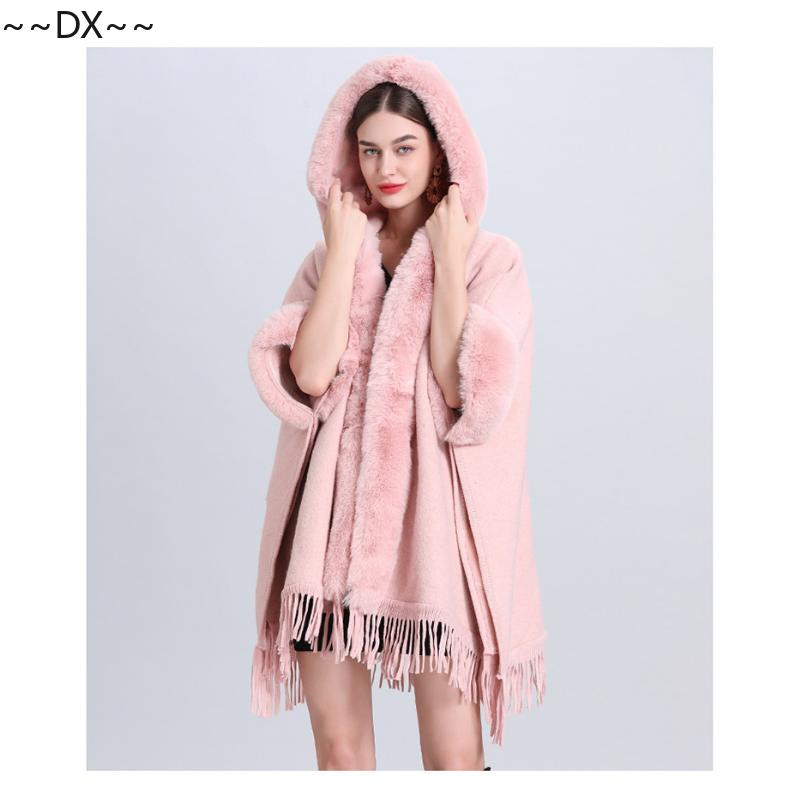 Новая накидка-шаль спицами из снежинок и флиса с толстым меховым воротником. One size — фото 11