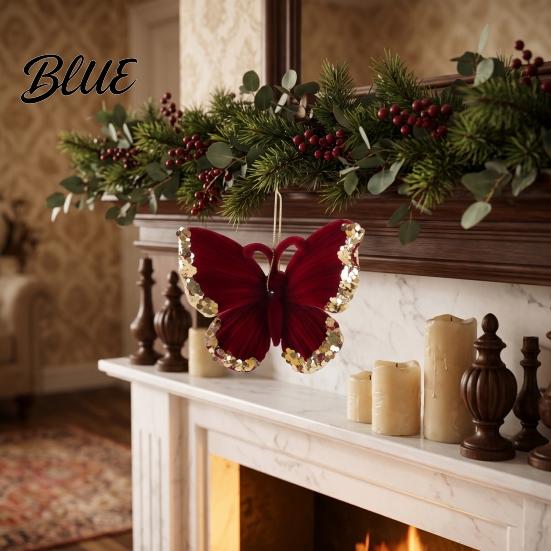 Lightweight Flocked Tree Hanging Soft Edging Retro with Gold Ornaments Christmas Red Velvet Flocking Fabric