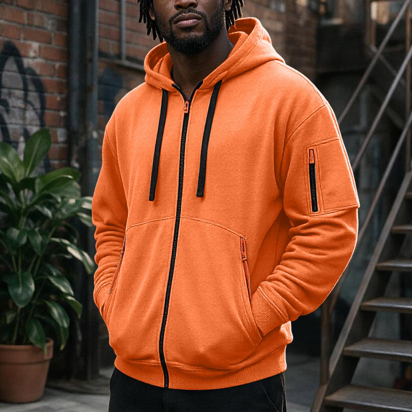 Herren Zip-Up Kapuzenjacke mit mehreren Taschen Sportlich-Lässiges Oberteil für den täglichen Gebrauch S orange
