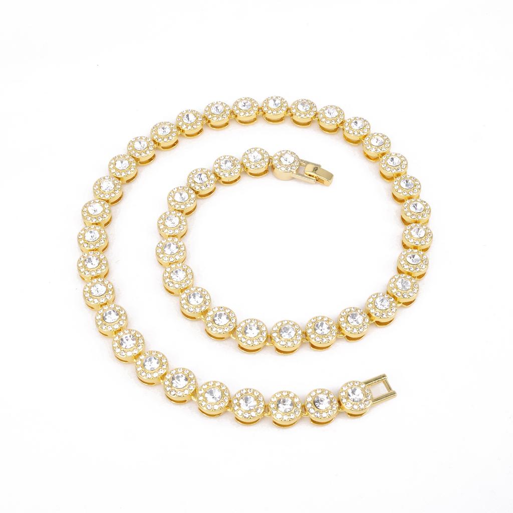 Conjunto de Colar e Pulseira de Corrente de Tênis Hip Hop com Strass Redondo Brilhante para Mulheres Homens Joias Presente