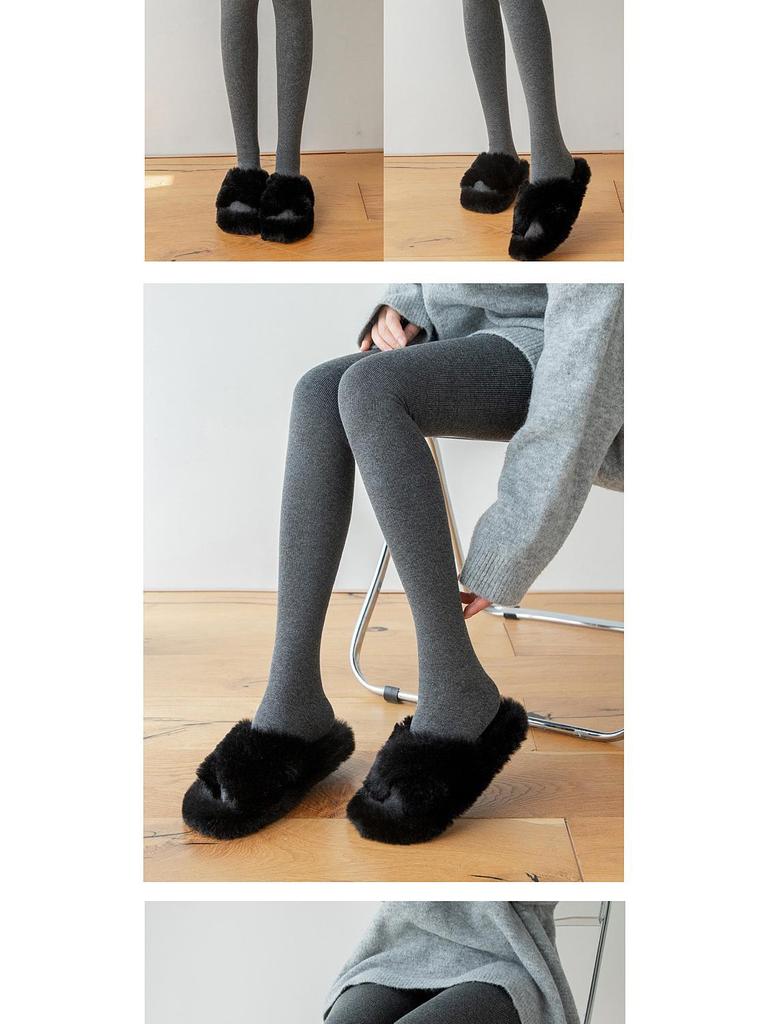 Extra Long Smoke Grey Fleece-Lined Micro Compression Vertical Stripe Women's Pantyhose Socks