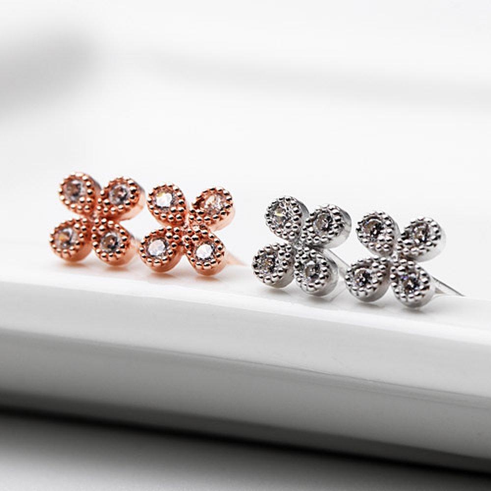 Full Silver Cubic Lucky Clover Earrings_White