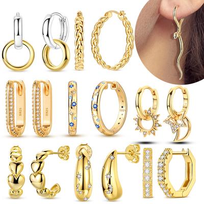 Earrings 925 Silver Stud Drop Hoop Earrings Rose Gold for Women Girls Party Wedding Birthday Jewelry Gift