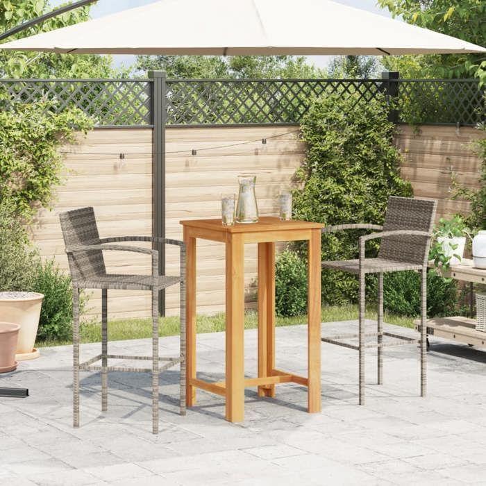 VidaXL Ensemble de bar de jardin 3 pcs gris bois massif acacia rotin, table et chaises de bar d'extérieur, ensemble de 3295274