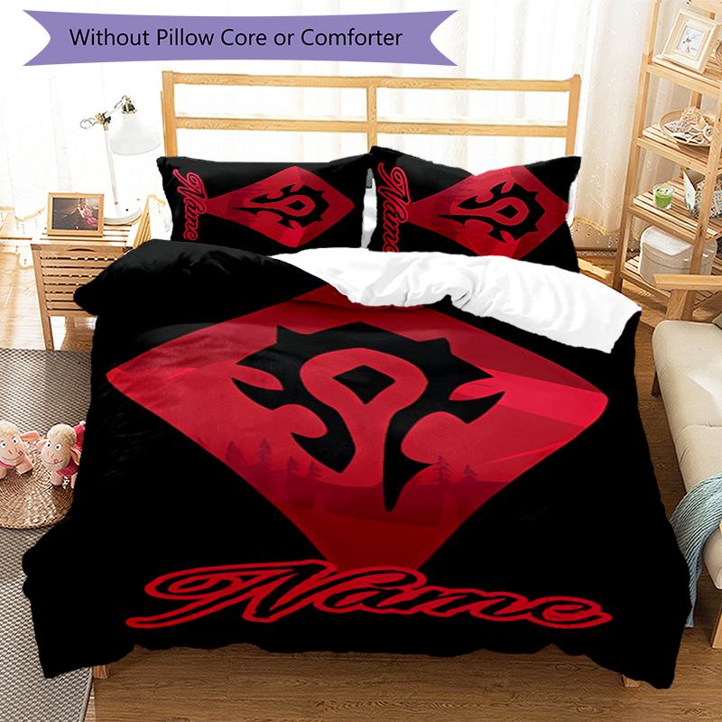 3pcs Custom Name World of Warcraft Bedding Set Duvet Cover Closure Includes 1 Duvet Cover & 2 Pillowcases for All Seasons Bedroom Decor
