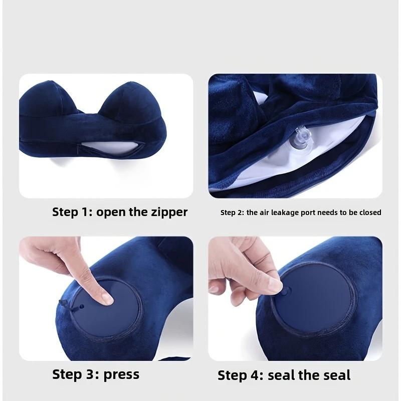 1 Press Type Inflatable Pillow U-Shaped Pillow, Foldable U-Shaped Double Hump Neck Pillow, Portable Outdoor Travel Pillow