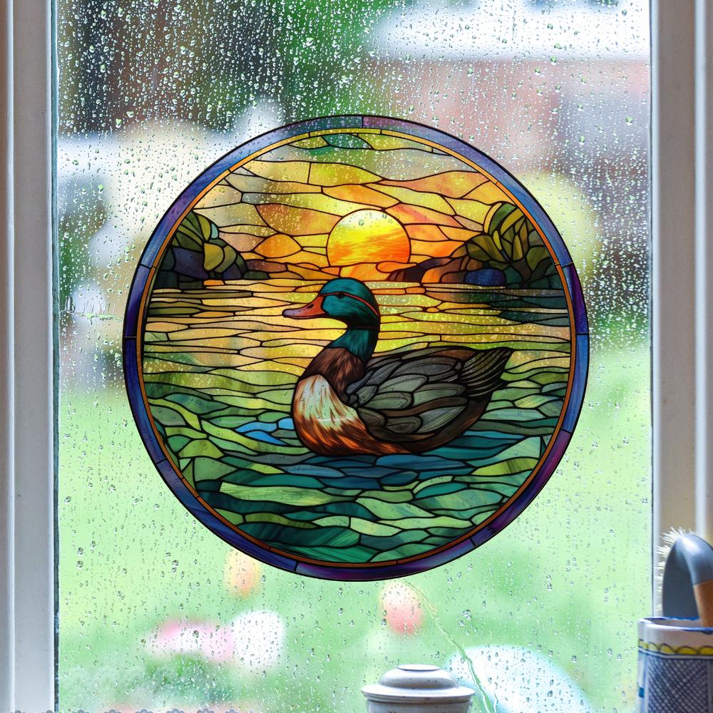 Retro Colorful Hummingbird Iris Window Glass Electrostatic Sticker Detachable Decorative Film Home Decoration