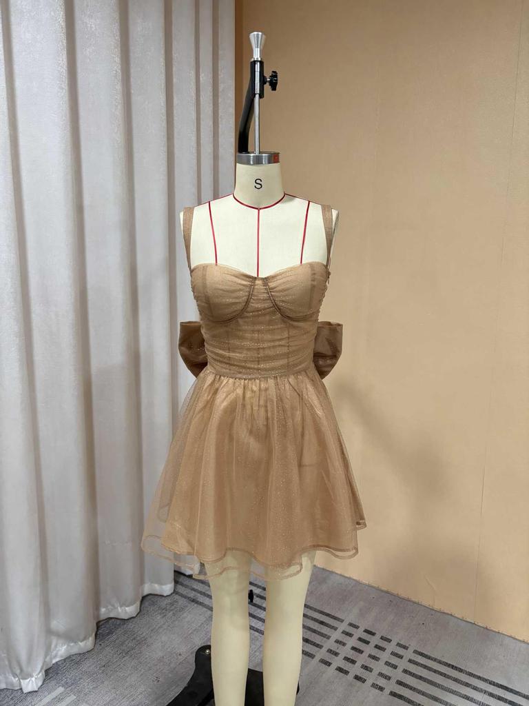 Europe 2026 Strapless Slim Bright Silk Sparkle Dress with Bowknot