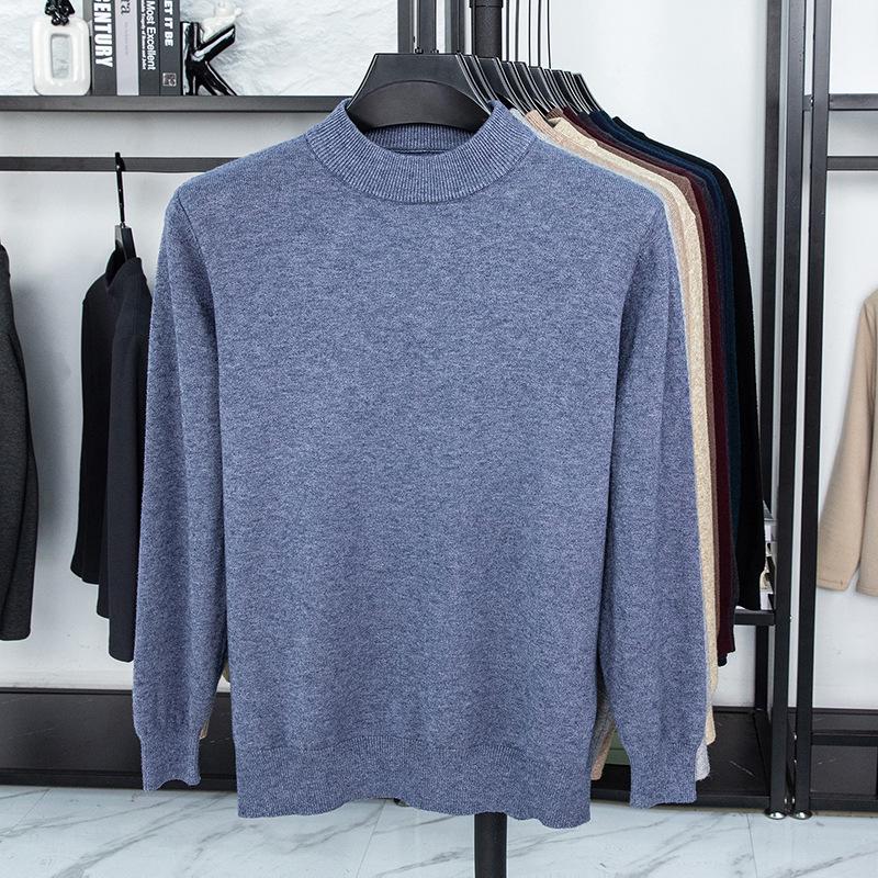 Men’s Autumn/Winter Half-High Collar Knitwear - Warm Inner Layer for Middle-Aged and Elderly