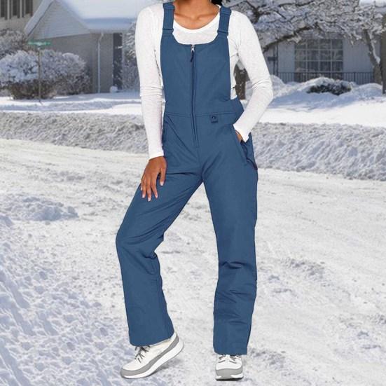 Vodotěsné lyžařské kalhoty Dámské lyžařské kalhoty zateplené kombinézy s nastavitelným ramenním popruhem větruodolné snowboardové zimní kalhoty s kapsami