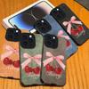 Cherries Lambskin Leather Phone Case For iPhone 17 Pro Max Air 16 15 14 13 12 11 Pro Max Plus X XS MAX XR Hard Back Cover