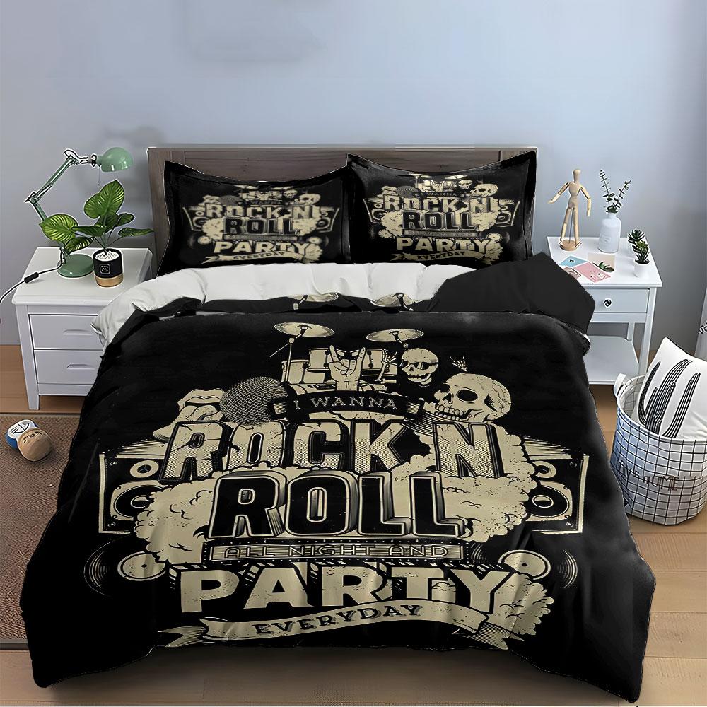 Rock N Roll Party Design Bedding Duvet Cover Set Duvet Cover Pillowcases  (1*Duvet Cover 2*Pillowcases, Without Duvet Insert)