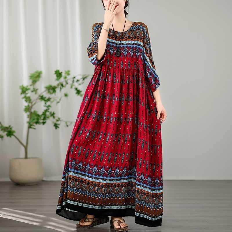 Vintage Vacation Style Travel Plus Plus Cover Flesh Thin Round Neck Long Skirt