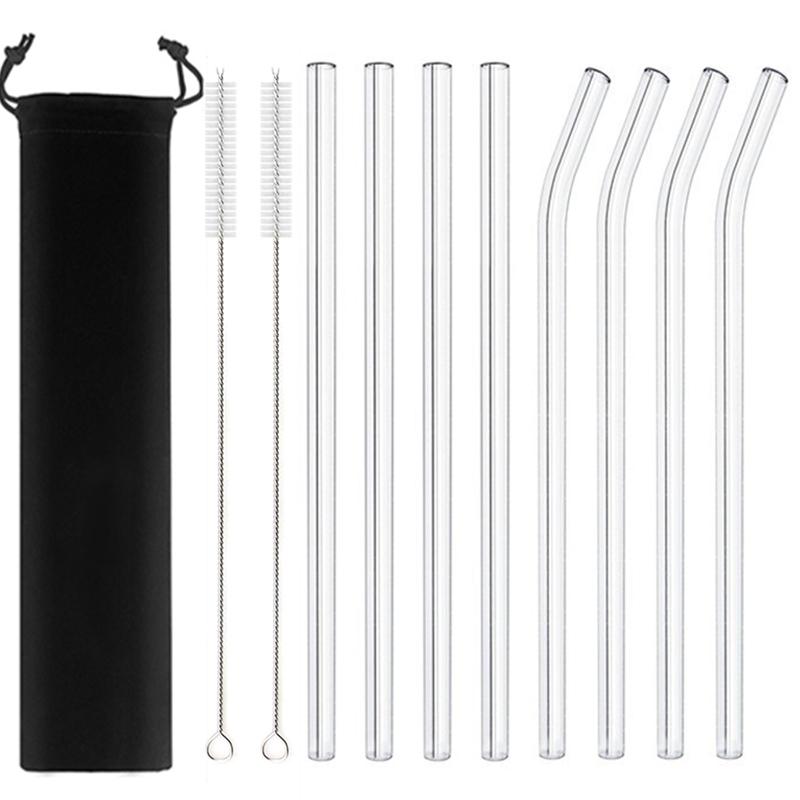High Borosilicate Glass Straws Eco Friendly Reusable Drinking Straw for Smoothies Cocktails Bar Accessories Straws with Brushes