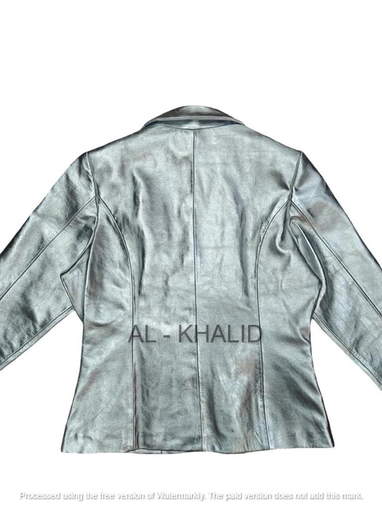AL KHALID Äkta Lammskinn Läder Handgjord Dam Silver Kavaj Designer Formell Fest