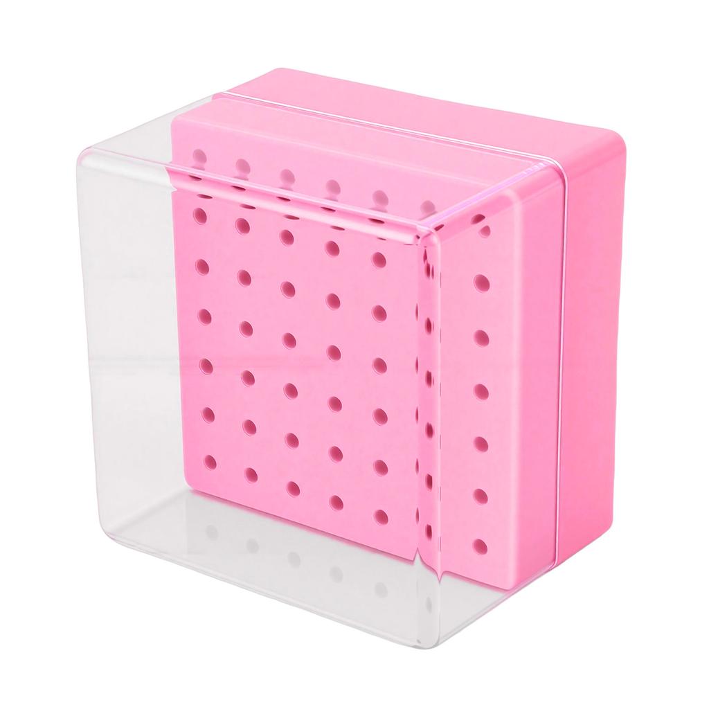 49 Holes Nail Drill Bit Holder Display Case with Transparent Cover Nail Drill Bits Storage Box Pink