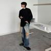 Washed ripped jeans men's autumn loose niche wide-leg trousers Korean version trendy old straight-leg trousers