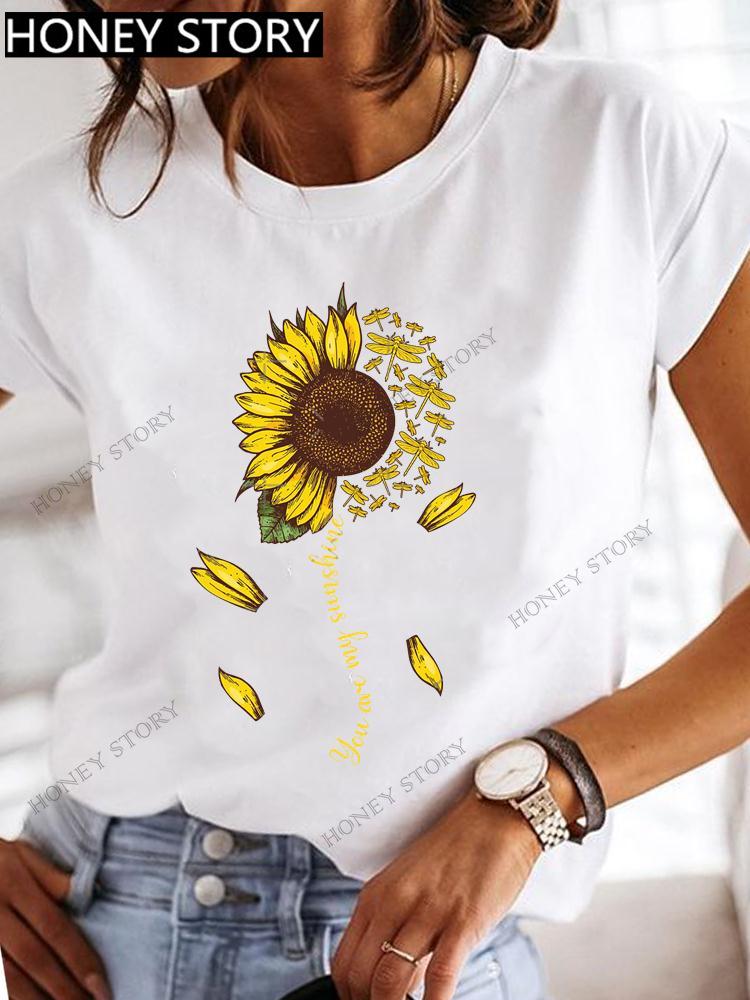 Dragonfly Butterfly Print Base Top Loose Women's Short-sleeved T-shirt Round Neck Oversized T Shirt  Women Clothes