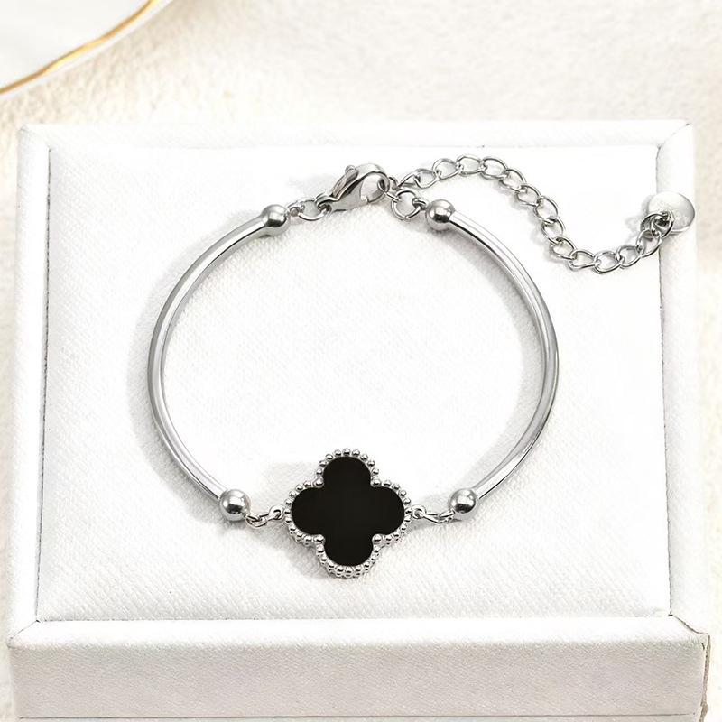 Стильный женский двусторонний браслет из нержавеющей стали с четырехлистным клевером Stainless Steel